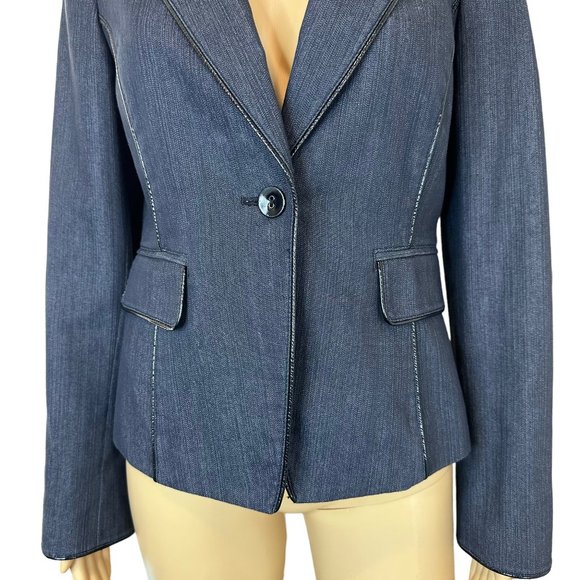 Nine West Women Blazer Size 6 Spark Black Lined Collared A Buttons Slit Cotton - Picture 7 of 16